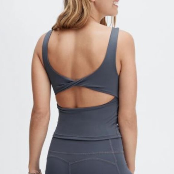 Fabletics Oasis twist built in (shelf) bra pewter grey fitness tank top size 1X - Picture 1 of 8